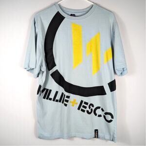 Willie + Esco M Graphic T-Shirt Mens Light Blue Streetwear Cotton Tee